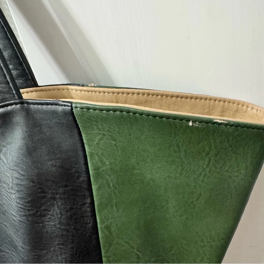 Big Buddha, black and green faux leather large tote bag with tassels - Picture 6 of 10